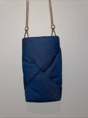 Denim Crossbody Bag Gold Chain Strap Blue Quilted Purse
